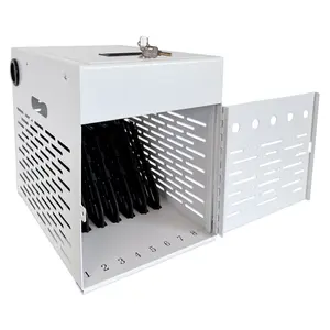 C8B-W - 8-Device Tablet Charging Station, Lockable Steel Case Fits 14" Chromebooks, iPads, Laptops & Tablets, Secure Storage with 2 Keys, Ideal for Classrooms, Offices & Hospitals, White