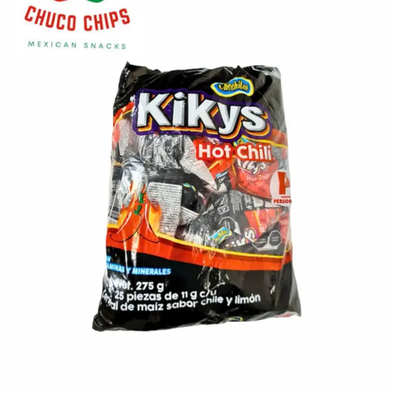 Kikys Chechitos Botaneros . Individual bags. Each bag comes with 24 individual bags. Choose from Chechos Cheddar flavor, Kikys Hot Chile, Kikys Queso Jalapeño , Kikys Cheddar, and Kikys Ahumados. Authentic Mexican snacks . Kikys Chechitos Botaneros . Individual bags. Each bag comes with 24 individual bags. Choose from Chechos Cheddar flavor, Kikys Hot Chile, Kikys Queso Jalapeño , Kikys Cheddar, and Kikys Ahumados. Authentic Mexican snacks .