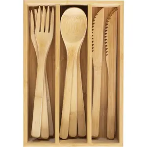 12-Piece Reusable Bamboo Flatware Set with Portable Storage Case, Dishwasher Safe