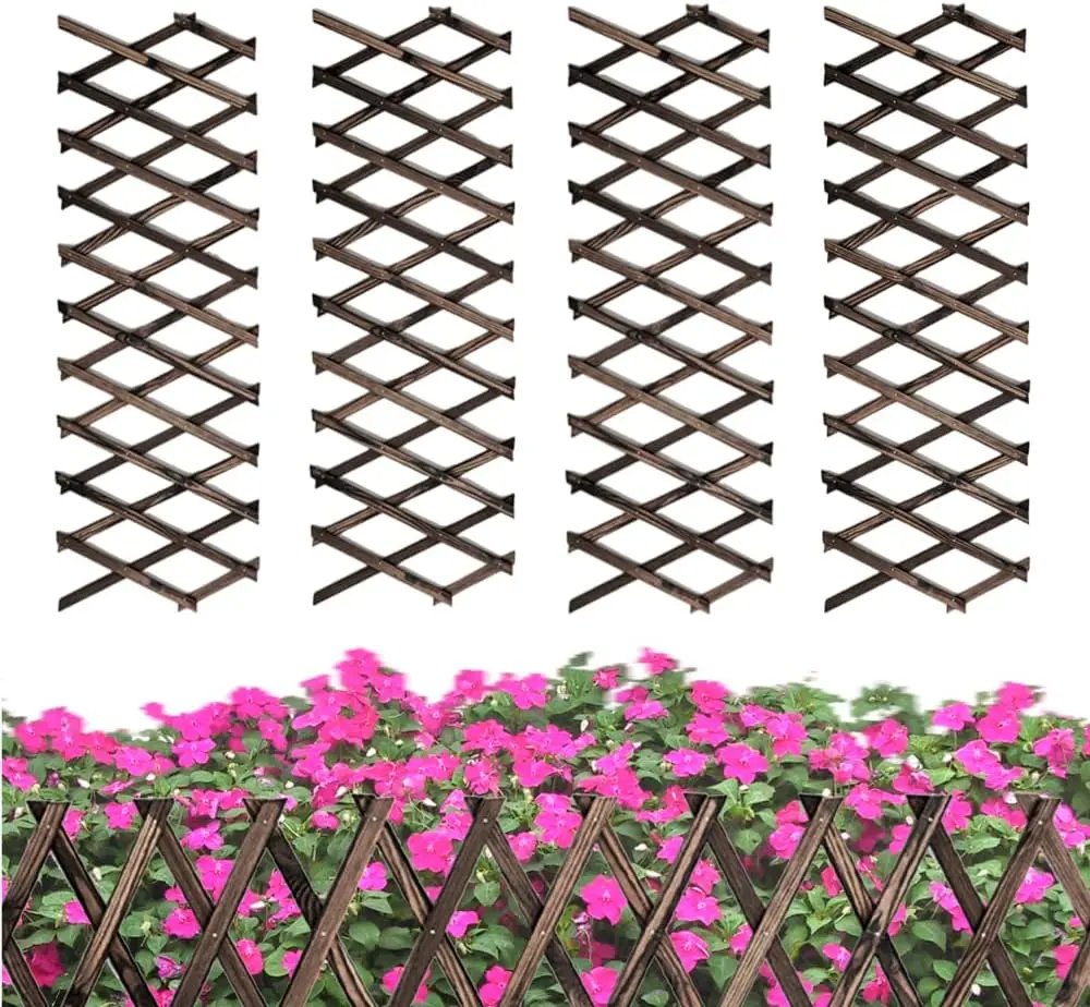 4-Pack Expandable Wooden Garden Trellis – 12" x 72" Lattice Wall Fence for Climbing Plants, Ivy, Rose & Clematis – Outdoor Garden & Patio Decor