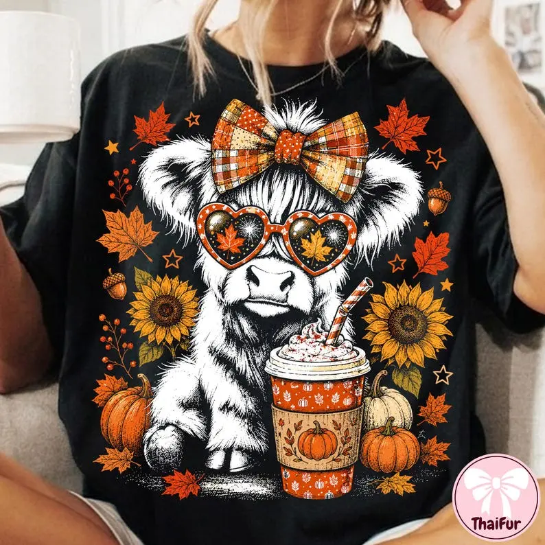 Comfort Colors Highland Cow Fall Shirt, Retro Autumn Cow Graphic Tee, Western Halftone T-Shirt, Farm Animal Fall Apparel, Rustic Country Gift