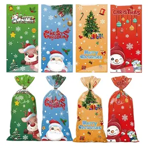 50pc Large Christmas Gift Bags Party Sacks Drawstring Wrap Present with Festive Designs for Holiday Gifting