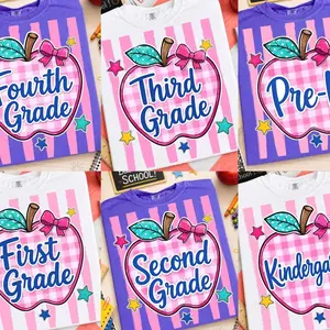 [BACK TO SCHOOL SALE OFF 50%] Striped Teacher Apple Shirt Bundle | Teach Love Inspire Design | Blue Gingham Grade Shirts | Pre-K to Fourth Grade BG6