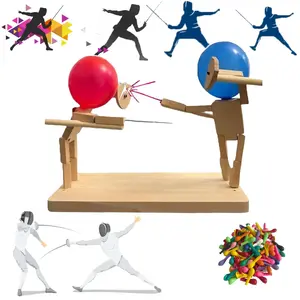Balloon Bamboo Man Battle Handmade Wooden Fencing Puppets, Pre Assembled Wooden Battle Bots Arena, Perfect Party Game for Groups and Christmas Gifts, Party Event Props, Party Favor