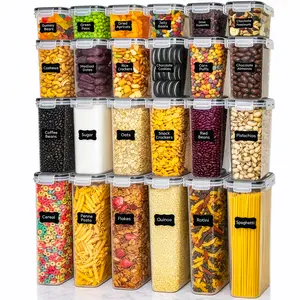 FRESHWARE Reusable Airtight Food Storage Containers Set (48 PCS) - BPA-Free Plastic Kitchen Pantry Containers with Lids, for Cereal, Dry Food, Includes Labels, Marker & Measuring Spoons
