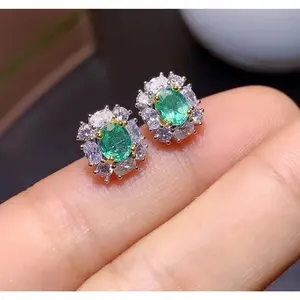 Natural Emerald Stud Earrings, Women's Colombian Emerald Earrings