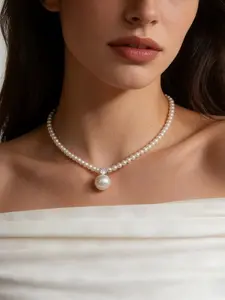 Elegant Faux Pearl Choker Necklace, Delicate Zircon Pendant Chain, French Style Gentle Wind Jewelry for Women