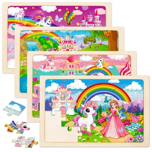 [Unicorn Puzzle for 4-6 Year Olds ] 4 Packs Unicorn Princess Wooden Jigsaw Puzzle | Educational Preschool Puzzle |  Girls Toy Gift for Birthday and Christmas
