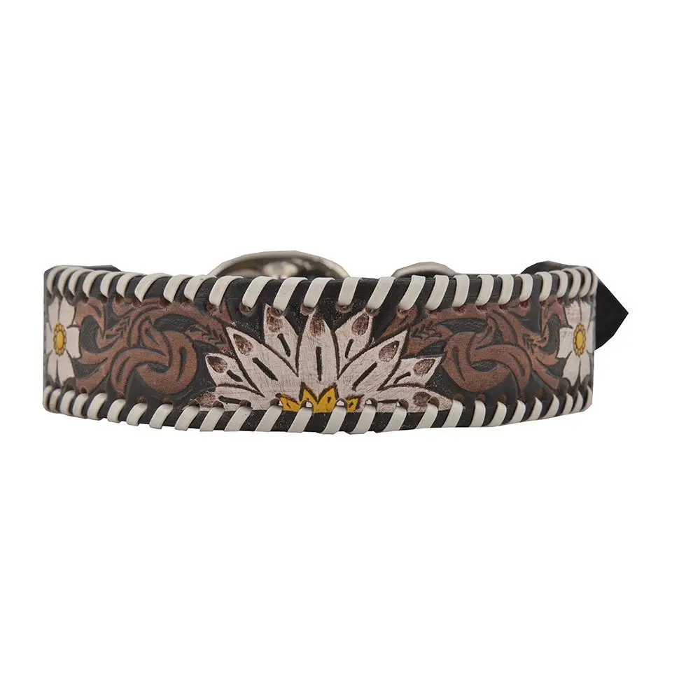 Handtooled Leather Adjustable Floral Dog Collar