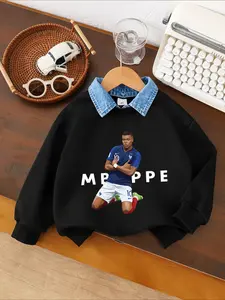 Boys' Football Star Cozy Sweatshirt, Fall & Winter Long Sleeve Fitted Design, Soft Warm Fabric, Ideal for Sports Events & Daily Wear