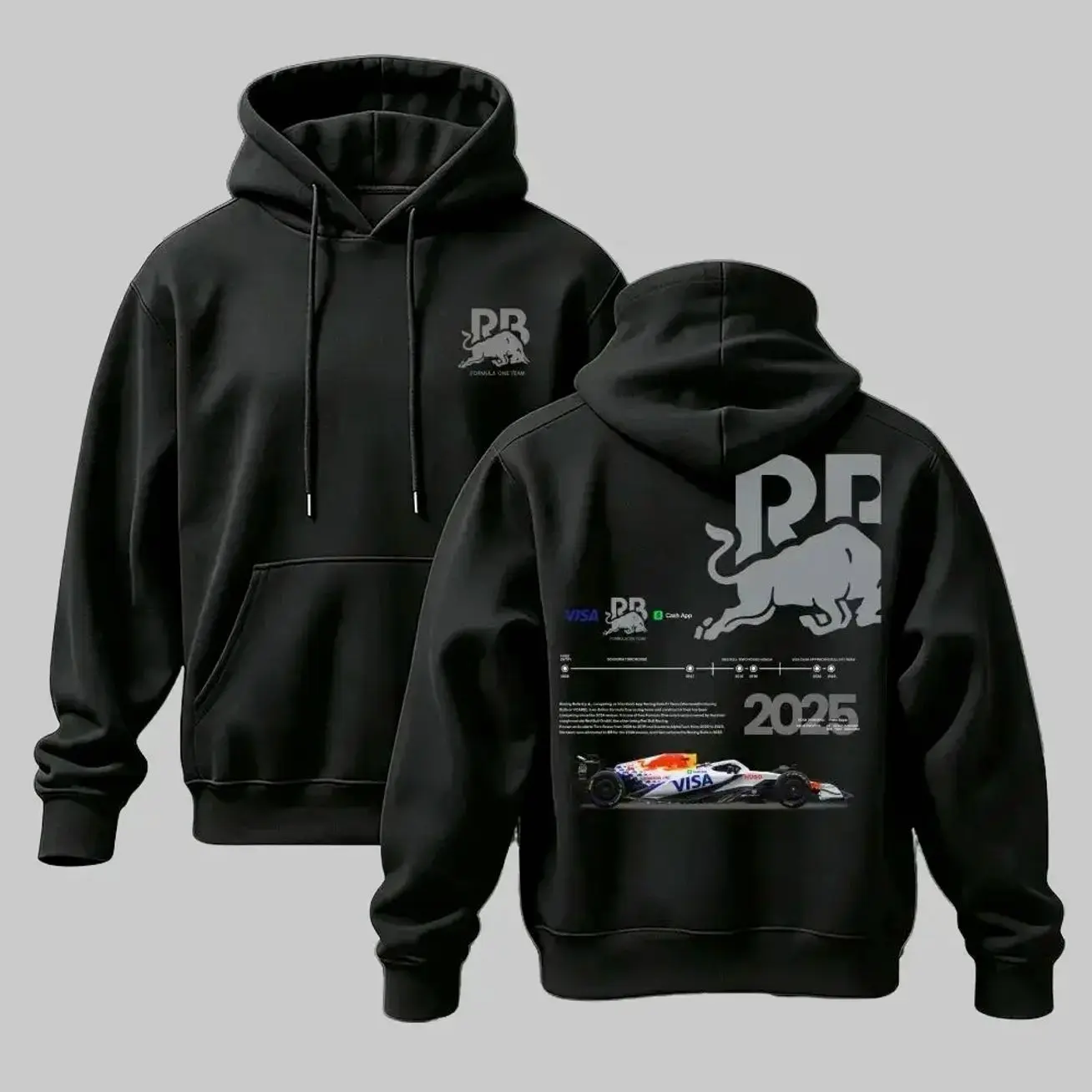 Women's Vintage Retro Motorsport Graphic Hoodie - Unisex Black Hoodie, Cowl Neck, All-Over Print, All-Seasons Streetwear Pullover Sweatshirt, Racing Car Aesthetic Trending Apparel J9K