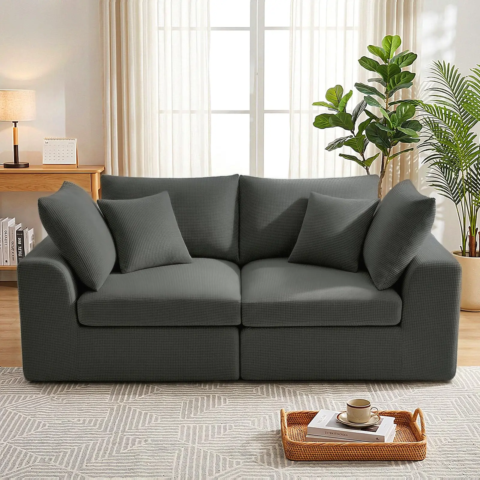 Benazcap 78" Cloud Sectional Couch for Living Room - Darkgrey/Beige, Modular Boneless Design, Versatile & Comfortable, No Assembly Required, Washable Cover, Pet-Friendly