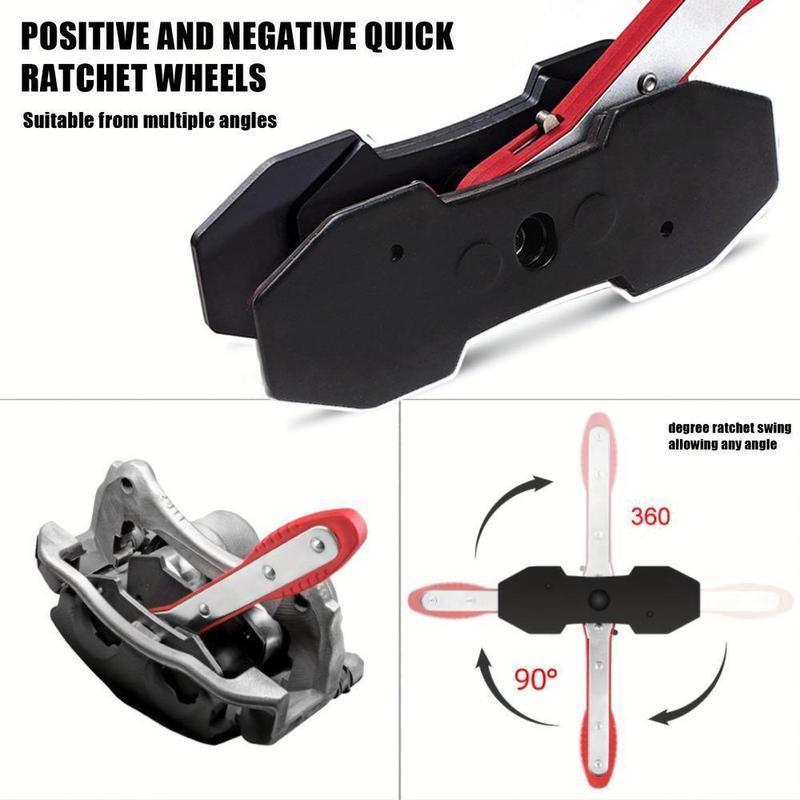 Brake Caliper Press Tool 360 Degree Swing Ratchet Expander Wrench Car Wheel Piston Spreader with Extra 2 Count Large Plates for Single Twin Quad Sextuplet Piston Disc Brake Caliper