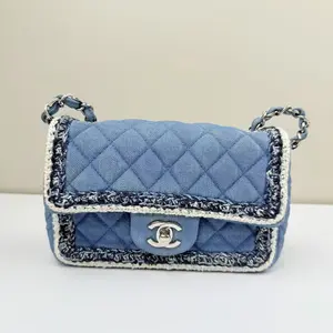 Pre-owned CHANEL Denim Crossbody Bags Rectangular Flap Fringe Edges Mini Blue CPU0522