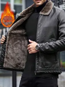 Men's New Winter Motorcycle Leather Jacket Korean Style Trendy Stylish with Fur Lining Leather and Fur Combined Casual Outerwear