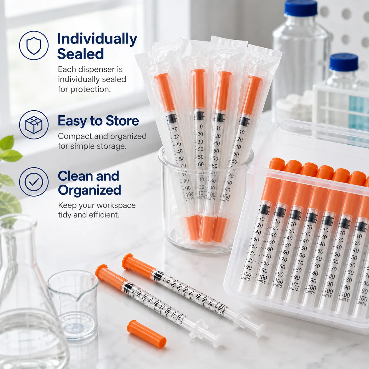 Sulguy 1mL U-100 31G 8mm Syringes with Needle, Home & Lab Use & Camping Essentials, Clear Barrel, Bold Scale, Smooth Plunger Movement with back-end stopper, Leak-Proof Design