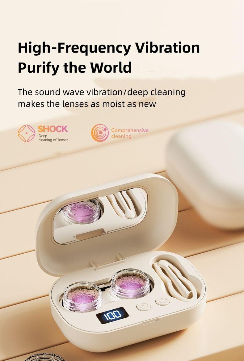 2026 Ultra-High Frequency Rechargeable Contact Lens Cleaner | Automatic Ultrasonic Cleaning Device with Extra-Long Battery Life | Portable Daily Storage Case for Travel Home Use