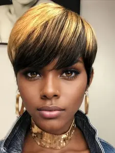 1B/27 Color Pixie Cut Human Hair Wig for Women Full Machine Made Wig 150% Density Halloween Wig