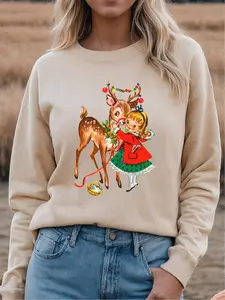Vintage Reindeer Christmas Sweatshirt, Hoodie, Retro Christmas Shirt, Vintage Graphic, Vintage 1950s Girl and Reindeer Graphic, Rudolph Sweatshirt