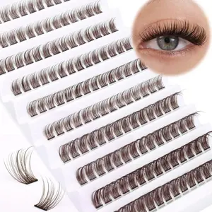 Brown DIY Lash Extension Kit 140pcs CD Curl Leightweight Eyelash Clusters Makeup Cosmetic Tool
