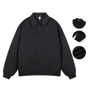 Men's Solid Color Twist Texture Design Half Placket Shirt Collar Sweater, Suitable for Spring and Autumn Seasons, Pullover Wear