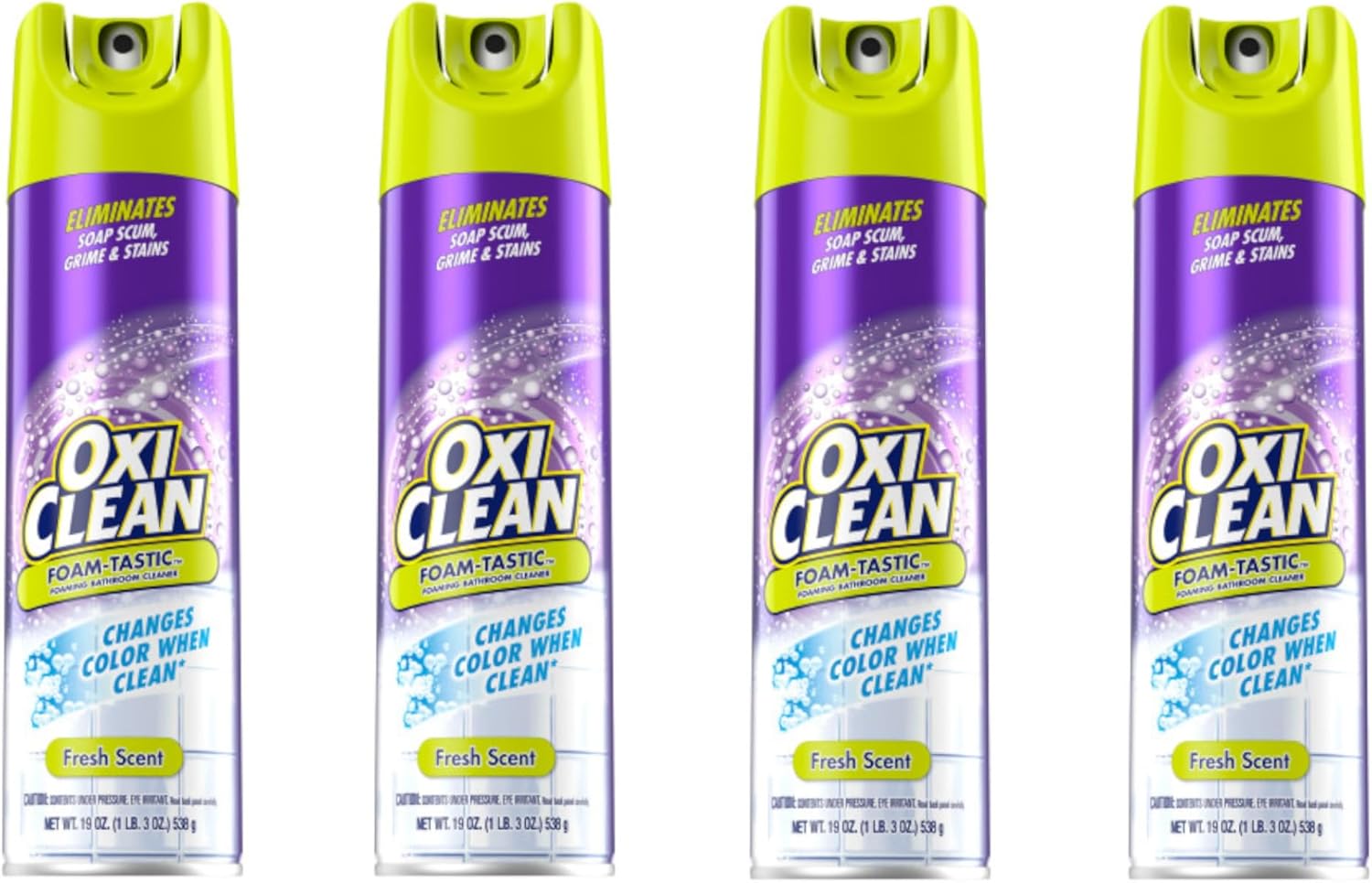 OxiClean Foam-Tastic Foaming Bathroom Cleaner 19 oz (4 Pack) – Color-Changing Foam, Tough Stain & Soap Scum Remover, Fresh Scent, Multi-Surface Bathroom Cleaning Spray