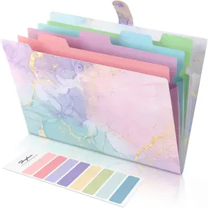 Expanding File Folder with 5 Pockets, Cute Accordion File Organizer, Letter Size Filing Folder, Letter Size Folders for Documents, School Office Supplies Marble