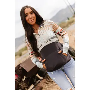 HalfZip Sweatshirt - Wrangle It | Womenswear Hoodie | Geometric Zipper Stretchy Western | Plus Size