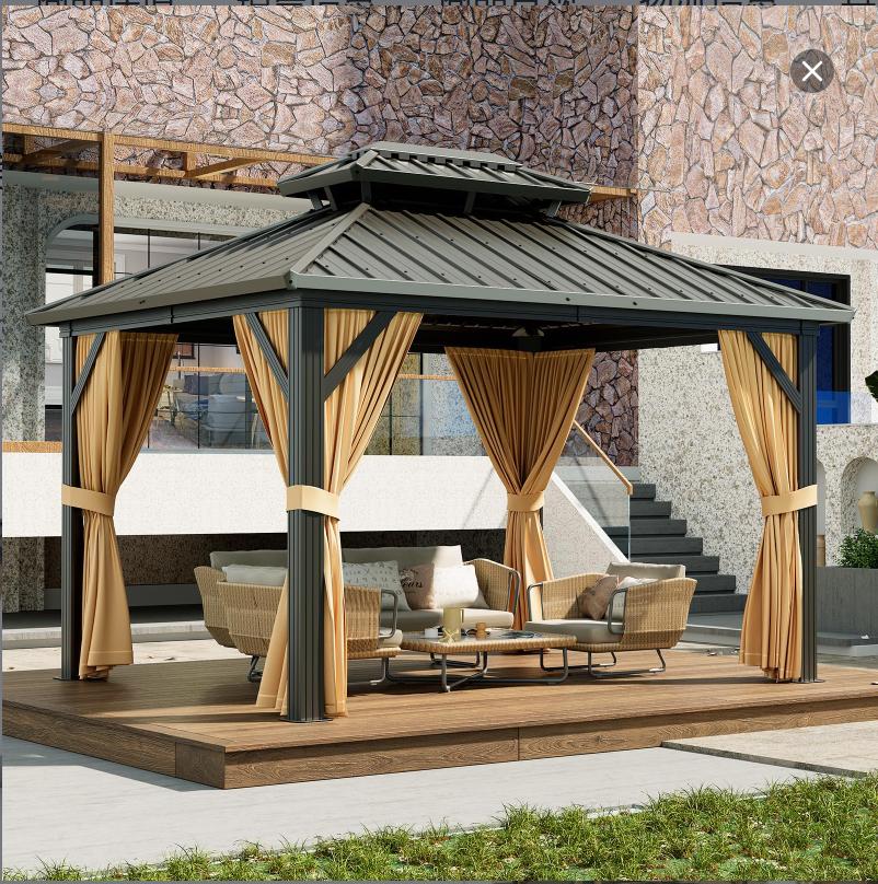 SA-Garvee Outdoor Gazebo for Patio 10x12, Metal Frame Canopy with Double Roofs, Heavy Duty Party Tent and Shelter with Mosquito Netting and Privacy Screen for Backyard, Lawn, Garden, Deck, Brown SA-Garvee Outdoor Gazebo for Patio 10x12, Metal Frame Canopy with Double Roofs, Heavy Duty Party Tent and Shelter with Mosquito Netting and Privacy Screen for Backyard, Lawn, Garden, Deck, Brown