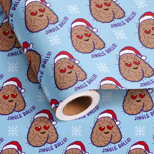 Funny Christmas Wrapping Paper Roll for Women Men Adult Grandma - Naughty Male Gift Wrap Paper Bulk Folded Flat Inappropriate Jingle Balls Gift Wrapping Paper for Holiday Birthday(Total 28.5 sq.ft)
