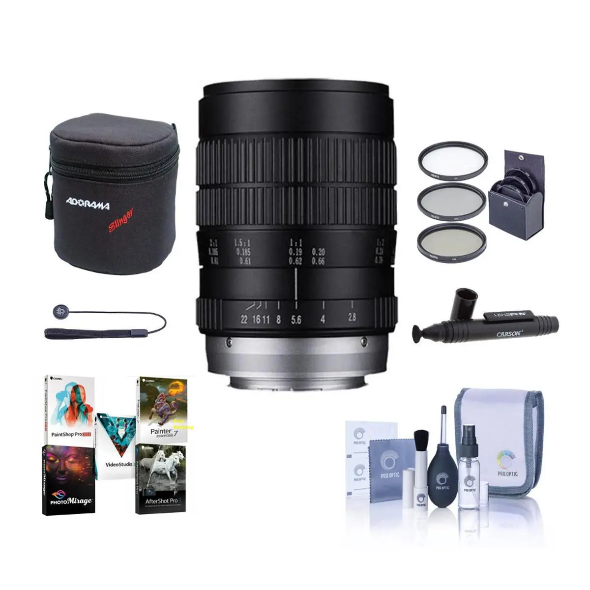 Venus Laowa 60mm f/2.8 Ultra Macro Lens for Canon EF, Bundle with ProOptic 62mm Filter Kit, Cleaning Kit, Lens Cap Tether, Lens Case, Lens Cleaner, Software Kit