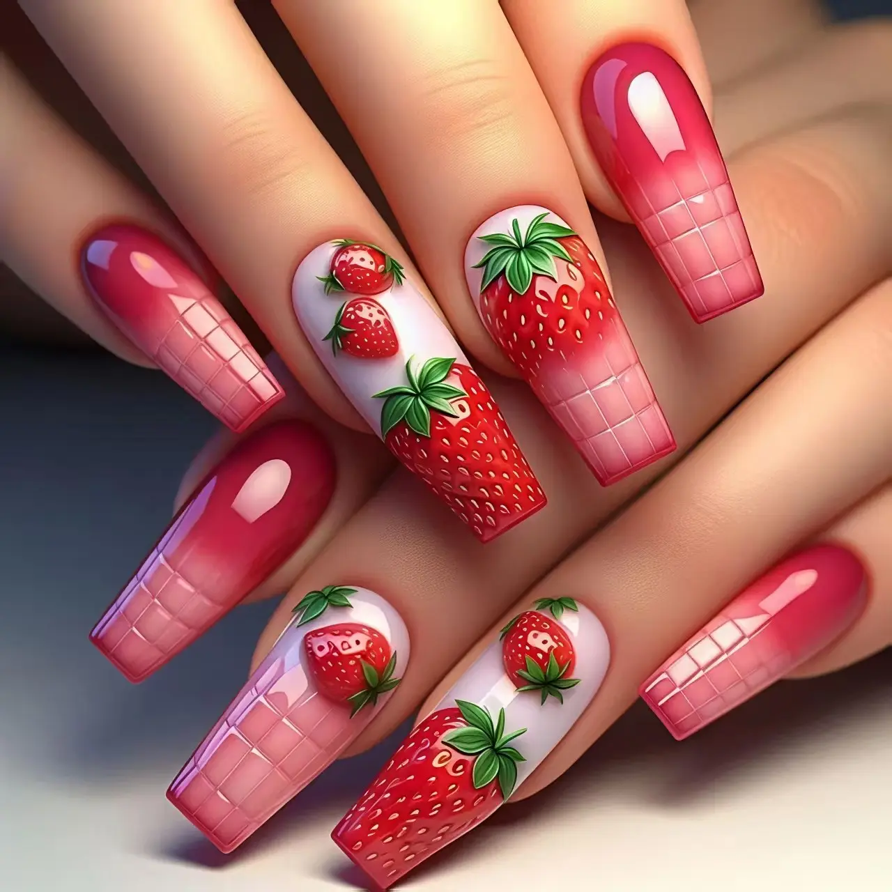 Strawberry Nail Art Set, 24pcs Summer Manicure Kit, Sweet Style Decorative Nails, False Nails, Fake Nails, False Nail Tips, Nail Art Design, Easy Wear & Remove, Perfect for Daily Use, Parties, Vacations