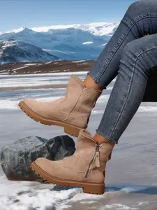 Women's Winter Snow Boots, Anti-Slip Thickened Warm Shoes, PU Leather Above Ankle Casual Footwear, Medium Width, Rubber Sole