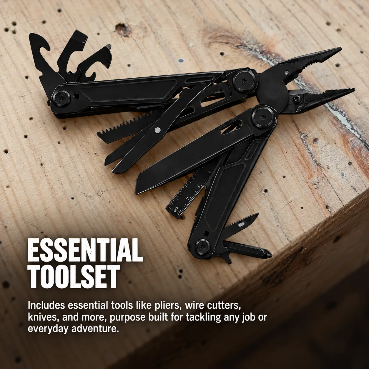 LETAN Wave Plus 16-in-1 Multi-Tool, DIY and Outdoors, Everyday Carry, Multifunctional Tool, Black
