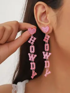 Pink Glitter Acrylic Letter Design Earrings, Western Cowboy Style Dangle Earrings for Women, Fashionable Ear Accessories