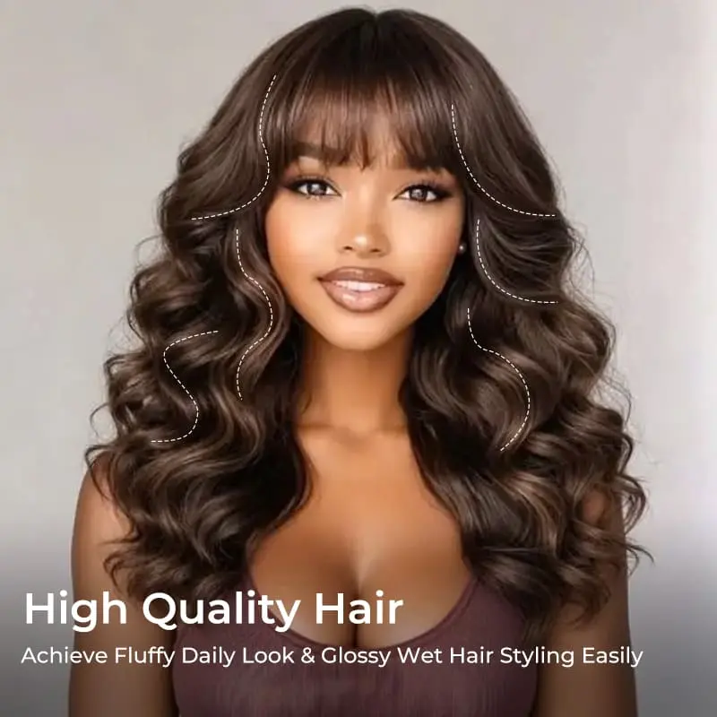 [NEW] AliPearl Wigs Loose Body Wave with Bangs Dark Brown&Copper Color 5x5 Lace Closure Wig Glueless Pre Cut Pre Plucked Human Hair