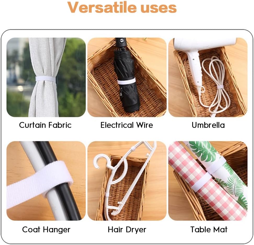 2 Pack Reusable Hook and Loop Cable Ties, Cut-to-Length Self-Gripping Cable Management Straps for Home Office