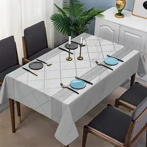 Simple grey geometric stripe pattern printed tablecloth, suitable for all seasons, suitable for living rooms, dining rooms, parties and other scenes, home decoration tablecloth.