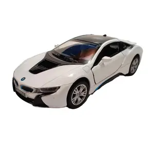 KINSMART 1:36 Scale BMW I8 Model Car - Die Cast Metal/Plastic Hybrid with Pull-Back Action and Openable Doors - White