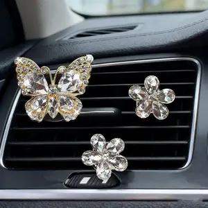 3pcs Rhinestone Butterfly Crystal Flower Car Air Vent Perfume Clip, Car Fragrance Holder, Ac Aroma Decorative Clip, Automotive Accessories, Car Interior Accessories