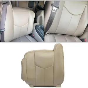 Driver Seat Top Cover Synthetic Leather Compatible with 2003-2007 GMC Sierra & Chevrolet Silverado 1500/2500/3500 2006-2007 Chevrolet Avalanche - Medium Neutral Tan 522- Driver Truck Cushion Protector Replacement Foam Padding