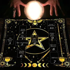 1pc Golden Mystical Occult Square Altar Cloth Tablecover with Sacred Scarab Pentagram Tarot Card Spread Reading Cloth Table Mat Decor for Witchy Rituals, Tapestry Wall Hanging Home Rugs, Seasonal Gift Tarot Card Beginners