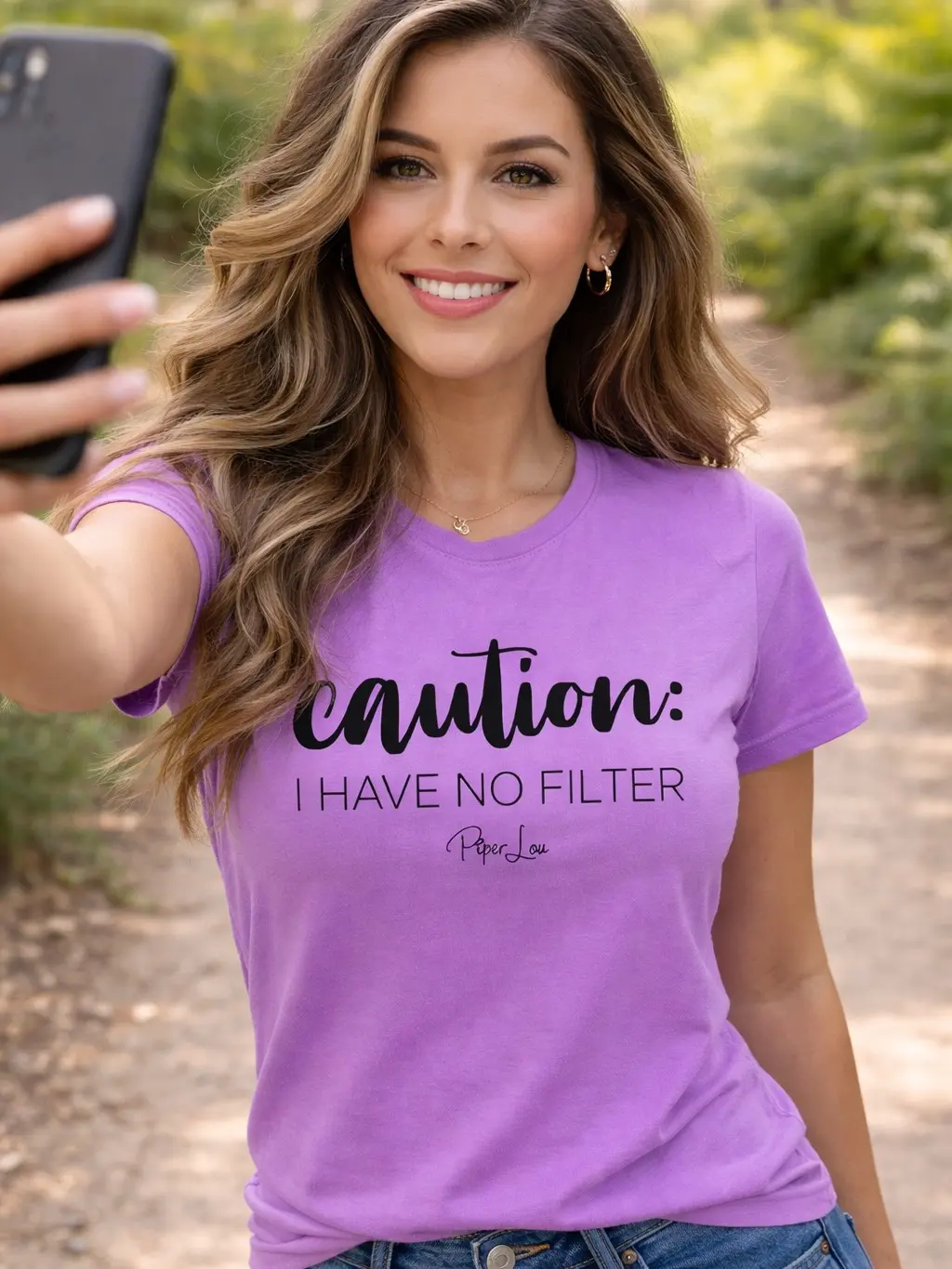 Caution Sign Graphic Women's T-Shirt, "I Have No Filter" Short Sleeve Top in Lightweight Cotton Fabric with Unisex Fit, Caution Sign Graphic Women's T-Shirts, Sheer