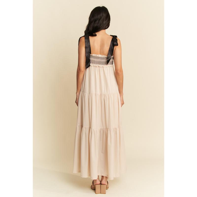 Davi & Dani Multi Contrast Smocked Bodice Straps Maxi Dress