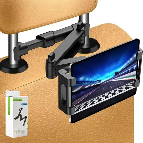 Rubber Clip-On Universal Car-Mounted Headrest Mount - 360° Rotating Telescopic Bracket for 5.5-18.4 in iPad, iPhone, Switch, Kindle, Back Seat Stand, Universal Compatible Car Interior Accessories