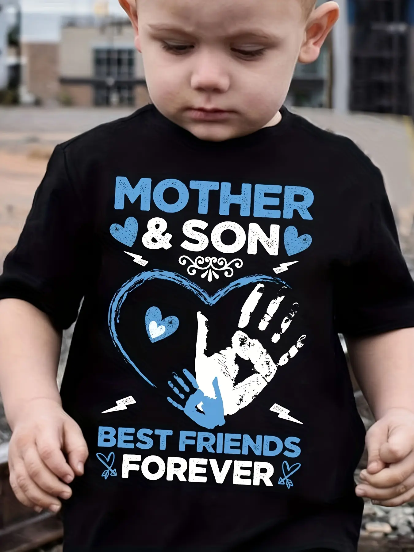 MILKYSHIP Boys' Mother & Son Best Friends Forever T-Shirt - Heart & Handprint Graphic Tee with "MILK" & "SON" Lettering, Casual Round Neck Short Sleeve Top for Mother's Day Gift, Birthday, Family Matching Outfits (Machine Washable) - Youth Sizes