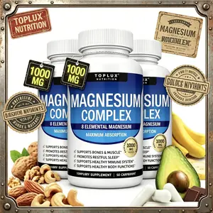 3 Bottles Magnesium Complex Supplement 8 Elemental1000mg 90 Capsules- Magnesium Glycinate, Citrate, Malate,Taurate,Complete Chelated Mineral Supplement for EasyAbsorption for Bones, Muscle, Recovery, Energy,EssentialMagnesium Fitness Supplement,Vegan
