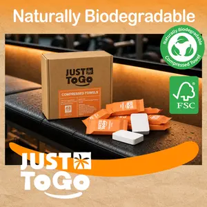 JustToGo Compressed Towel Tablets, Disposable Coin Tissue for Travel, Portable Face Towels 10x12 Inch, Soft Durable Compressed Towels for Camping Outdoor On The Go (48/96 Cts)