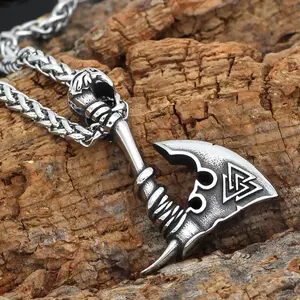 GTHIC Valknut Symbol Axe Stainless Steel Viking Chain Pendant Norse Accessories for Daily Wear