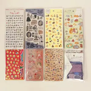 29 Designs Cute Sticker Bundle Set 3-6 Sheets for Journaling Scrapbooking Crafts Mind Wave Featuring Hamster Rabbit Panda Ghosts in PET Tracing Paper & Masking Tape Materials Craft Bundle washi